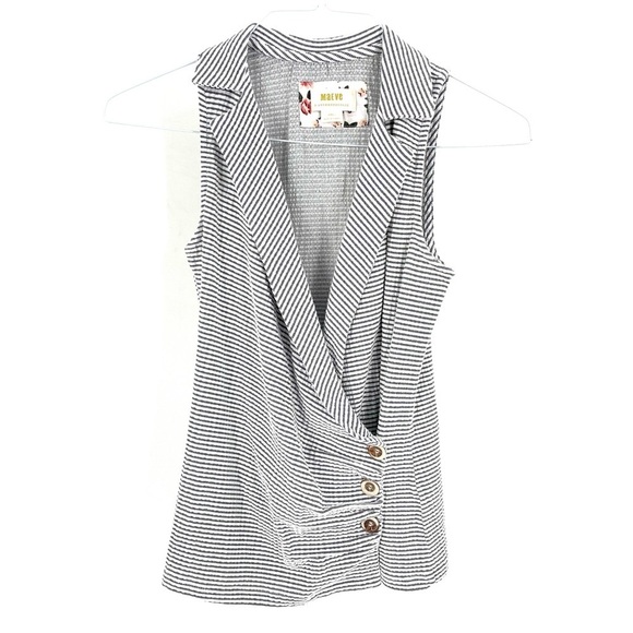 ANTHROPOLOGIE Maeve Striped Cotton Sleeveless Blazer Vest - Picture 1 of 6